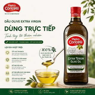 Dầu Oliu Extra Virgin Pietro Coricelli ép lạnh nguyên chất 1L - Dùng ăn trực tiếp, trộn salad, làm sốt - Nhập Khẩu Ý