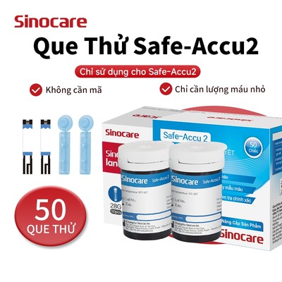 Que Thử Đường Huyết Safe Accu2 Chính Hãng Sinocare 50 Que Thử + 50 Kim Chích Máu