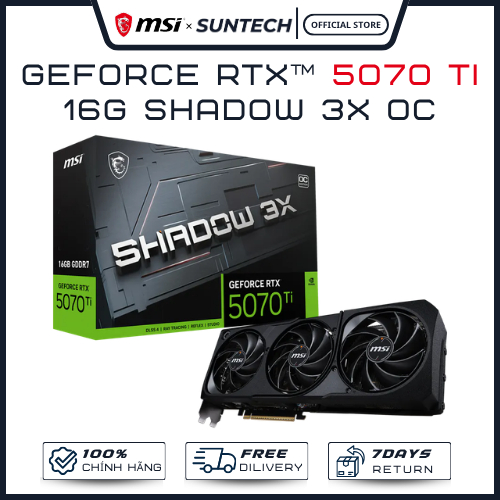 Card Màn Hình MSI GeForce RTX 5070 Ti 16GB SHADOW 3X OC - Chiến Binh Bóng Đêm, 16GB GDDR7 Blackwell,