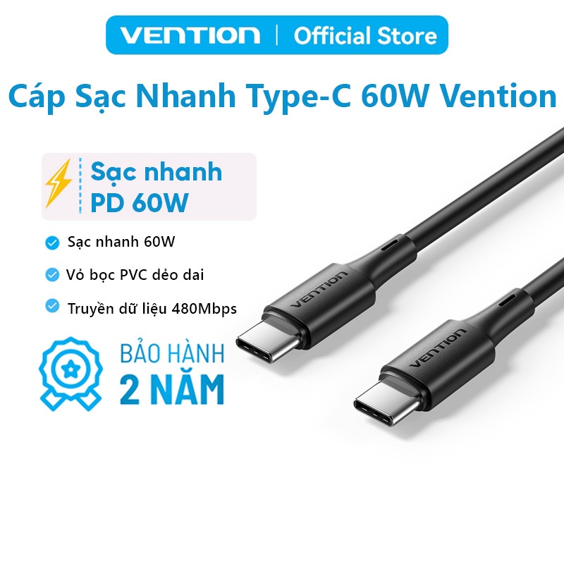 Cáp Sạc Nhanh USB-C 60W Vention PD 3A,Cáp Type C Truyền Dữ Liệu 480Mbps Cho Điện Thoại Laptop Tablet | BigBuy360 - bigbuy360.vn