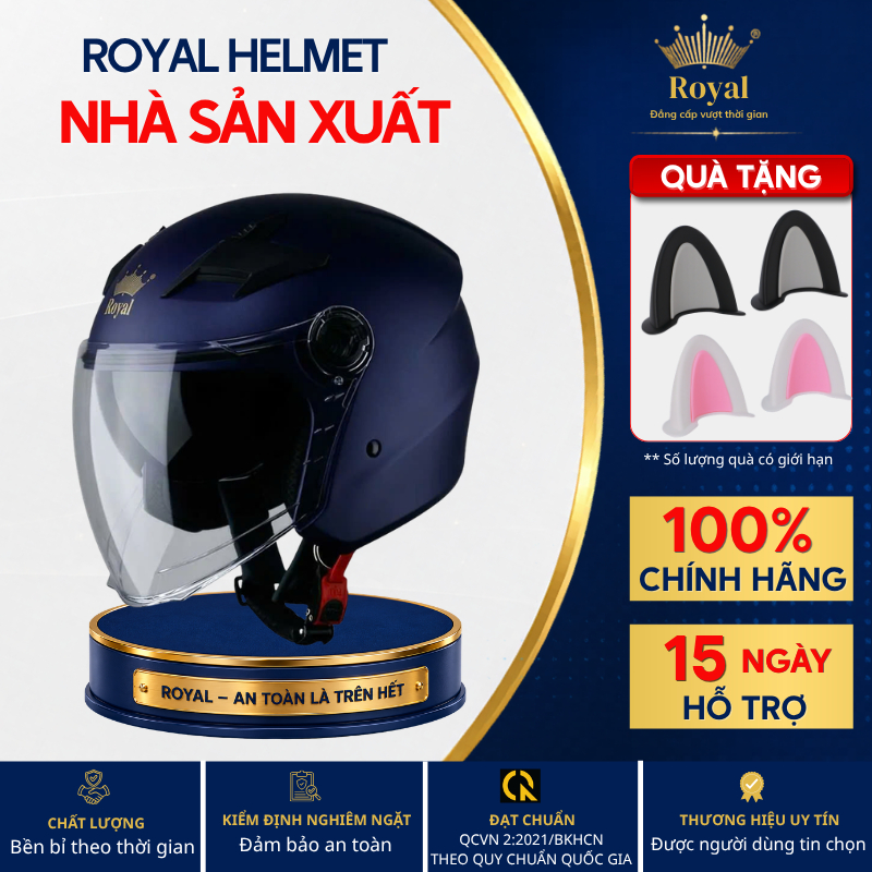 Mũ Bảo HIểm 3/4 Royal Helmet Chính Hãng M268 Dòng 2 Kính Cao Cấp, Nón Bảo Hiểm 3/4 Kio KN11K Kính Âm