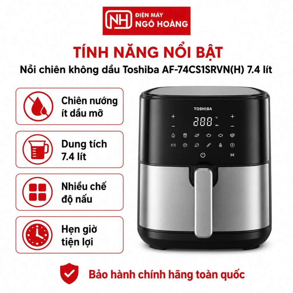 AF-74CS1SRVN(H) - Nồi chiên không dầu Toshiba AF-74CS1SRVN(H) 7.4 lít chính hãng, chiên nướng ít dầu