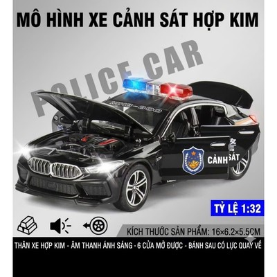 Đồ chơi xe ô tô cảnh sát M8 KAVY chất liệu hợp kim có nhạc và đèn, chạy cót