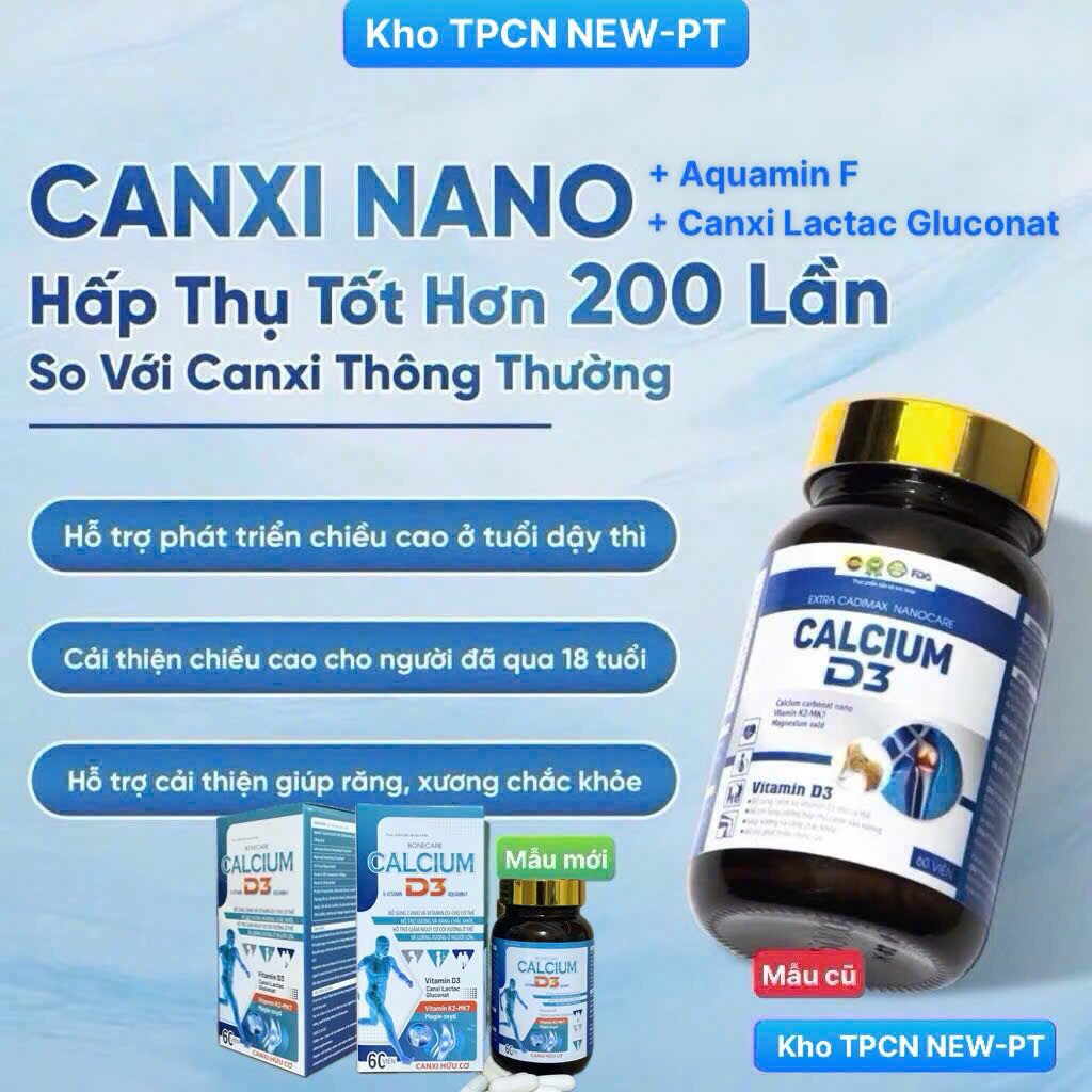 CALCIUM D3 - Viên uống tăng chiều cao, Bổ sung Canxi AquaminF, D3 từ 6-20tuổi (h/ 60v)