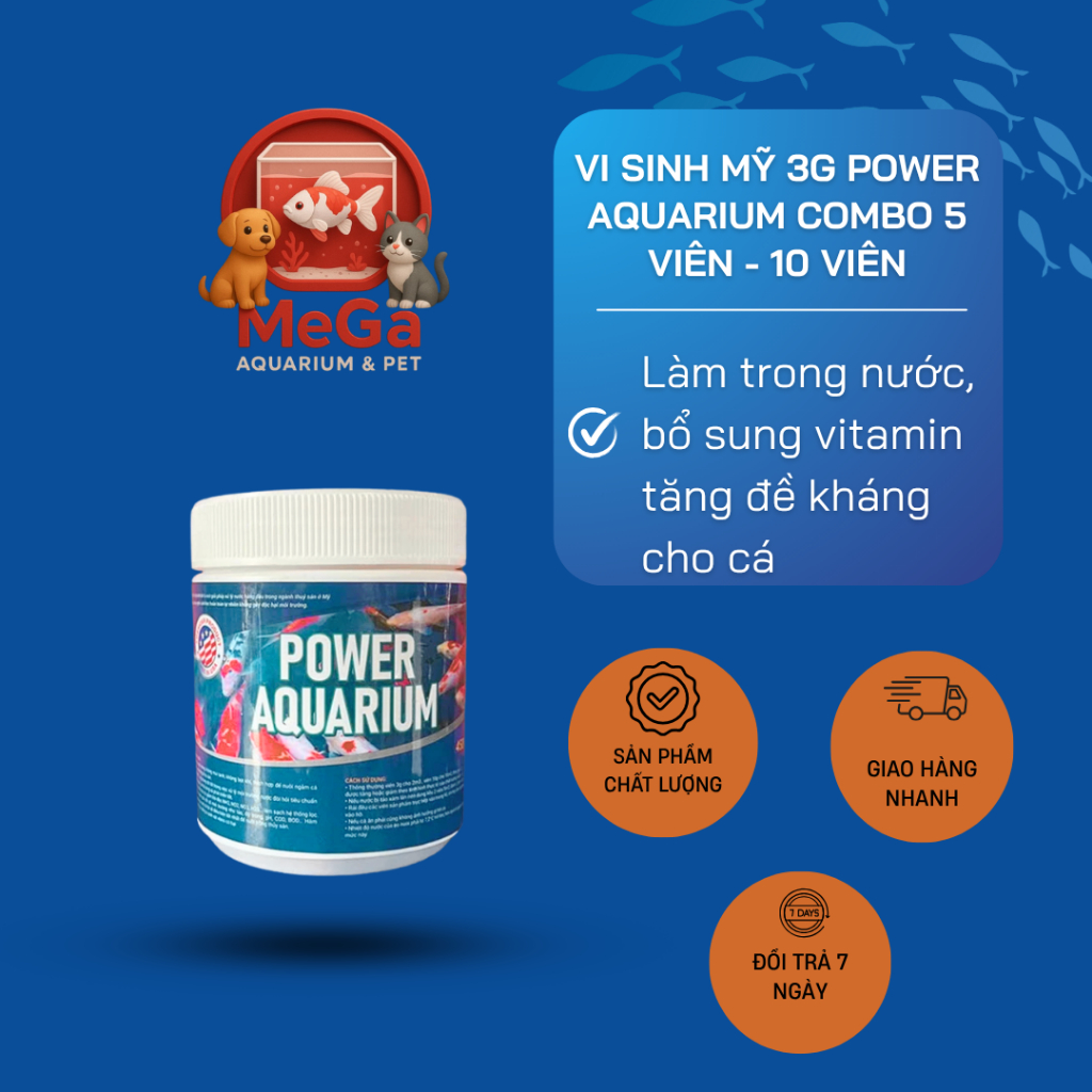 Vi sinh Mỹ 3g POWER AQUARIUM COMBO 5 viên - 10 viên dành cho hồ Koi tách lẻ từ thùng của hãng