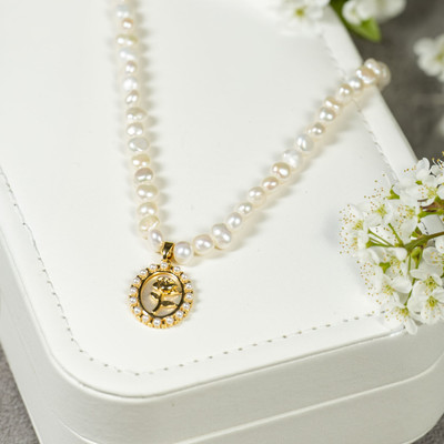 Chuỗi Ngọc Trai Thô 5ly Mặt Hoa Hồng Khảm Xà Cừ - Ngọc Trai Trường Thịnh