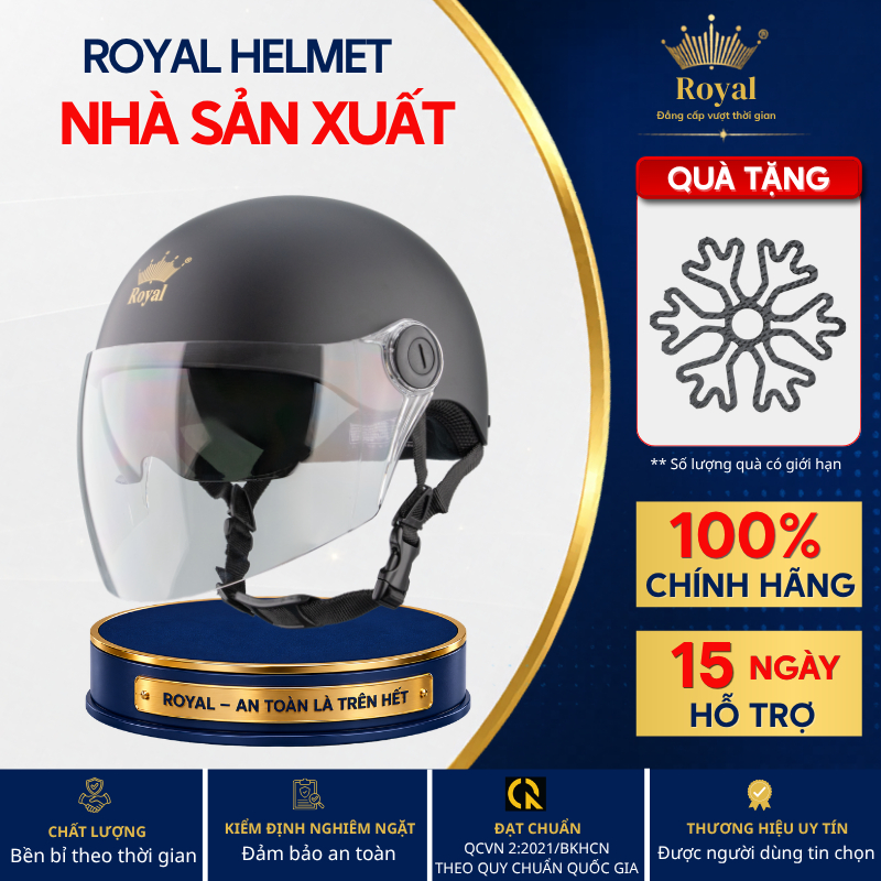 Mũ Bảo Hiểm Nửa Đầu Royal Helmet Chính Hãng M579K 2 Kính Dài Và Kính Âm Nam Nữ