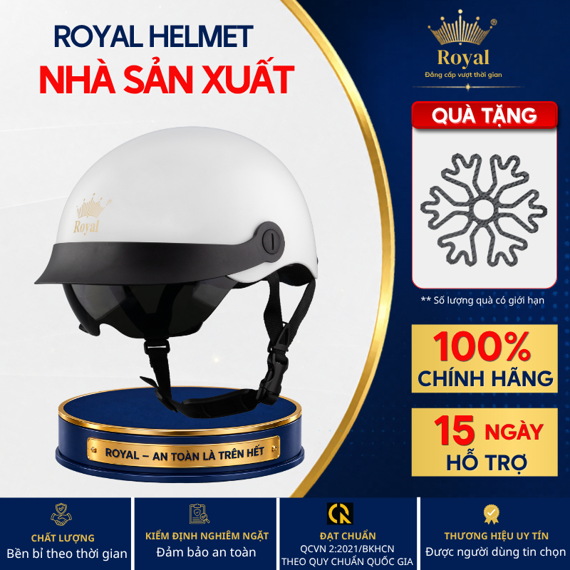 Mũ Bảo Hiểm Nửa Đầu Royal Helmet M579 Chính Hãng Kính Âm Kết Hợp Lưỡi Trai Tiện Lợi Che Nắng Che Mưa