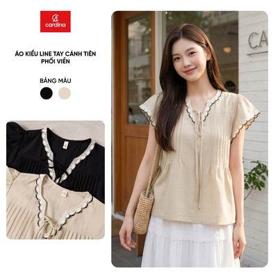 Áo sơ mi nữ CARDINA chất liệu linen tay cánh tiên phối viền 6AKC35