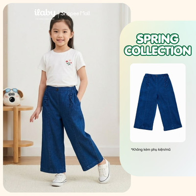 [ILABY 10-40kg] Quần jean đi học bé gái, quần ống rộng cho bé thiết kế nhún bèo điệu đà [3972]