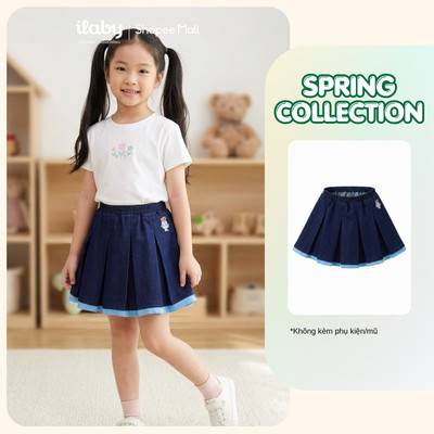 [ILABY 10-40kg] Chân váy bé gái, chân váy xếp ly phối viền xinh xăn, chất denim mềm [3935]