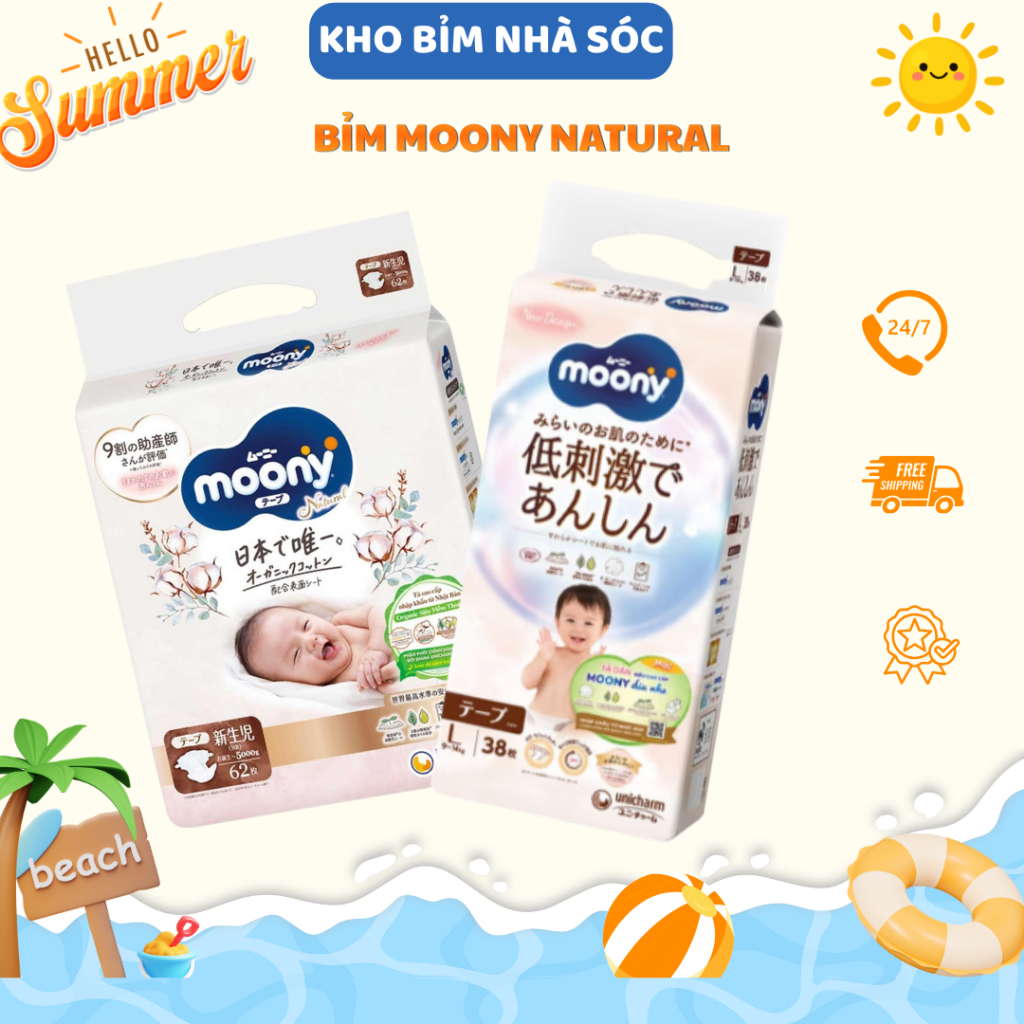 Bỉm Moony Dịu Nhẹ, Moony trắng, Moony Natural. Bỉm dán, bỉm quần siêu cao cấp cho Bé -nhasoc