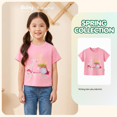 [ILABY 10-40kg] Áo thun bé gái chất liệu cotton co giãn 4 chiều, họa tiết xe máy dễ thương [3803]