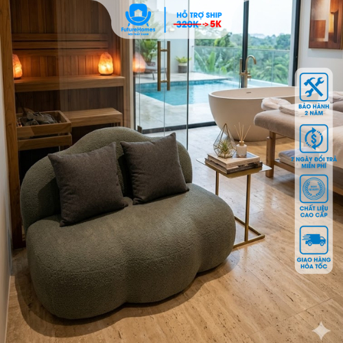 Sofa Đám Mây Xám Ghi FutureHomes - Ghế Băng Nhung Xốp Cao Cấp Thu Hút Khách Checkin Tiệm Spa Nails C