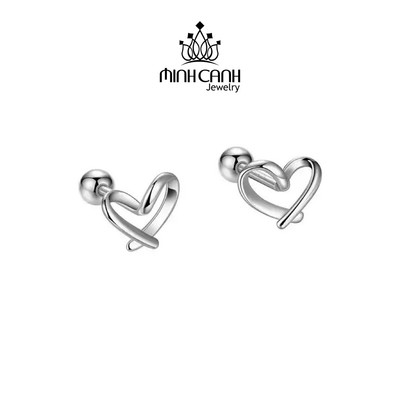 Khuyên Tai Bạc Trái Tim Chốt Ren Vặn - Minh Canh Jewelry