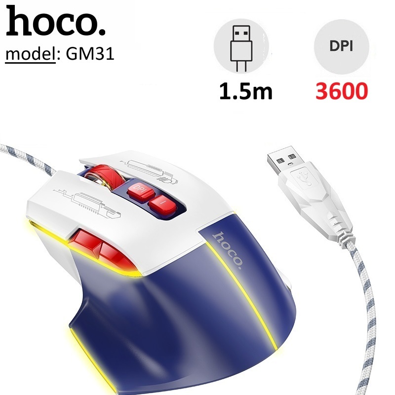 Chuột máy tính gaming có dây Hoco GM31 led RGB gaming DPi 3600 -Bảo Hành 6 tháng