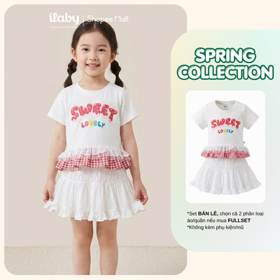 [ILABY 10-40kg] Mix set bộ hè bé gái, áo thun cotton và chân váy xòe có lót bảo hộ [3959+3882]