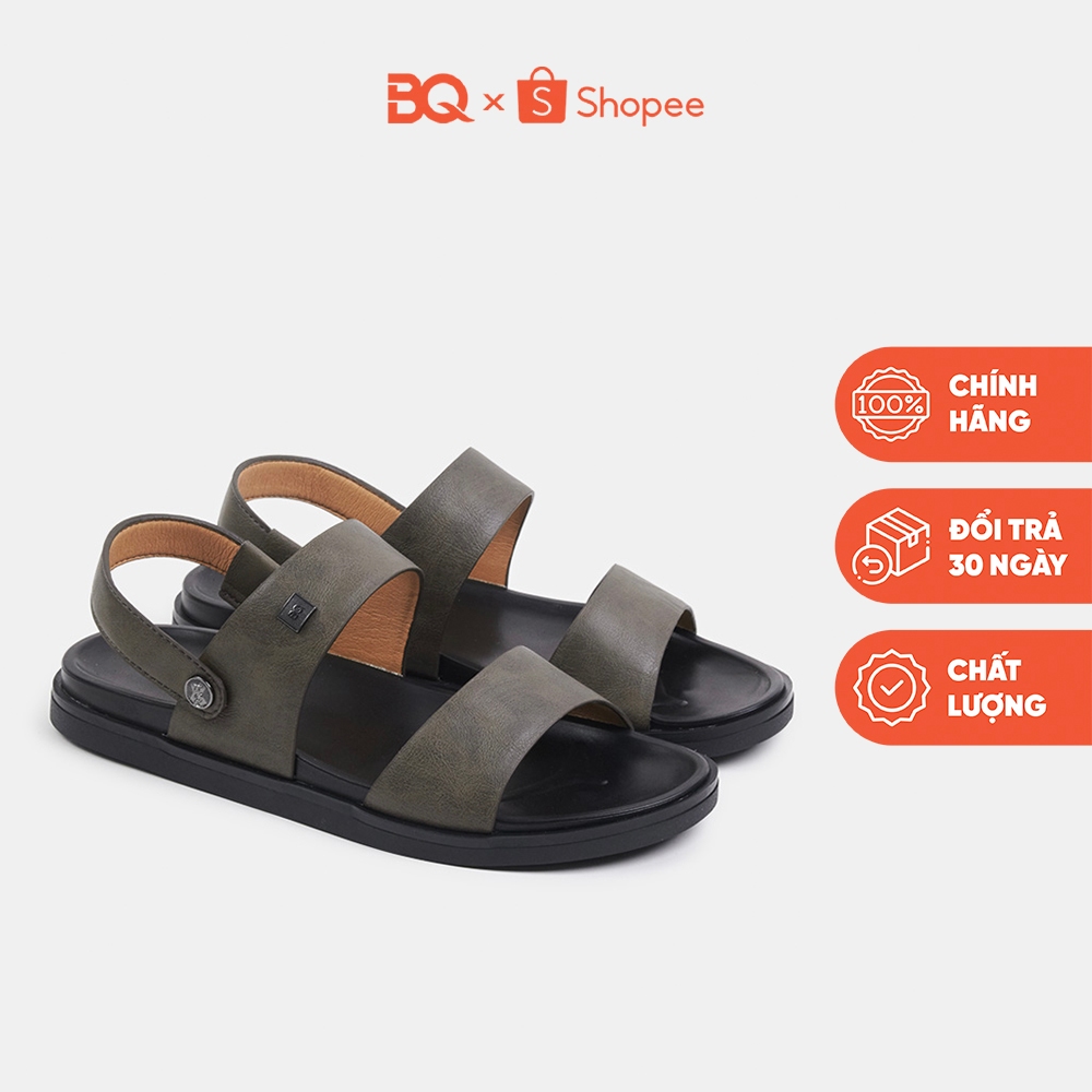 Giày sandal nam da trơn hai quai ngang đế bằng BQ SD 985