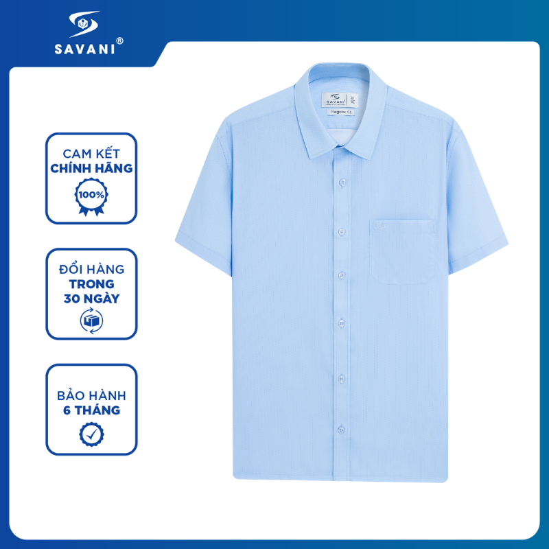 Áo Sơ Mi Nam Ngắn Tay Tà Bằng SAVANI, Dáng Regular Fit Suông Vừa, Màu Sắc Thanh Lịch MSSA038S6