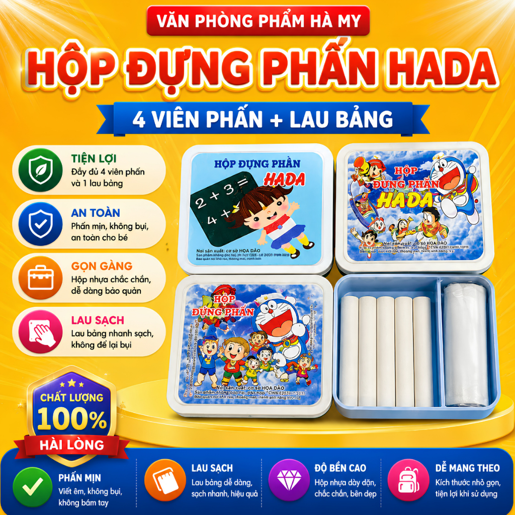 Hộp Đựng Phấn Học Sinh Hada Tặng Kèm Phấn Và Lau Bảng