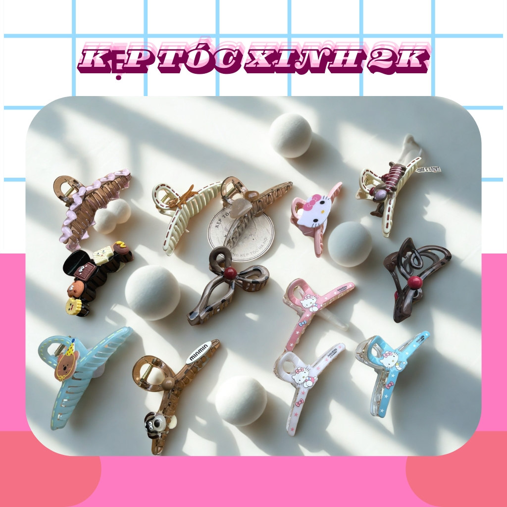 Kẹp Tóc Càng Cua Hello Kitty Sanrio Lớn/Vừa Họa Tiết Caro/Chấm Bi/Pastel Nhiều Mẫu cute - Kẹp tóc Xi