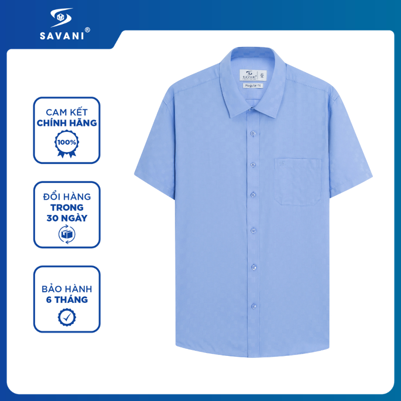 Áo Sơ Mi Nam Ngắn Tay SAVANI, Hiệu Ứng Vải Kẻ Caro, Form Regular Fit Tôn Dáng, Thoải Mái MSSA006S6
