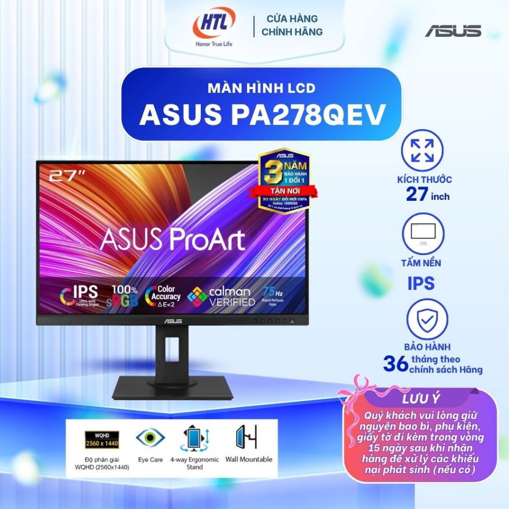 MÀN HÌNH VI TÍNH (LCD) ASUS PA278QEV 27”/2K/IPS/DP/mDP/HDMI/DVI/75Hz/5ms/ĐEN(PA278QEV) (HÀNG CHÍNH H