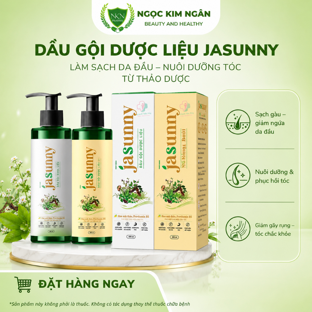 Jasunny Dầu gội dược liệu Jasunny Dầu Gội Thảo Dược, giúp sạch gàu, mát da đầu, phục hồi tóc hư tổn 