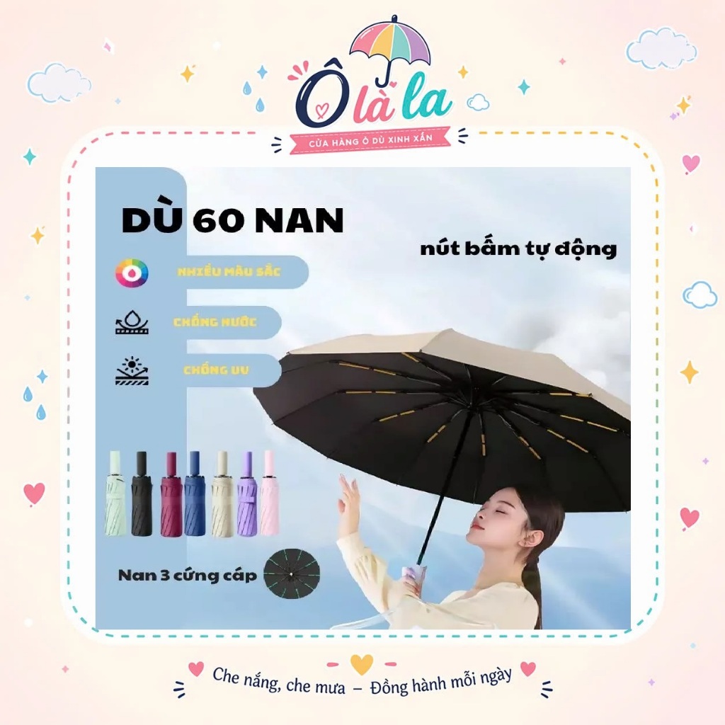 Ô Dù U60 Khung 60 Nan Bền Chắc, Chống Gió, Nhiều Màu Thời Trang