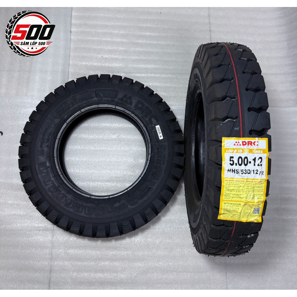 Vỏ Lốp 500-12 DRC Chính Hãng – 12PR, Gai Ngang, Chịu Tải Nặng, Sử Dụng Cho Xe Ba Bánh, Xe Tải Nhẹ  |