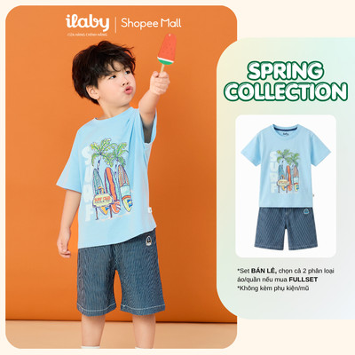 [ILABY 10-40kg] Mix set bộ đi chơi bé trai áo thun cotton co giãn 4 chiều và quần short [3835+4007]