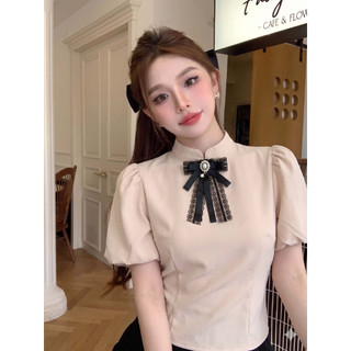 Áo Sơ Mi Nữ Tay Bồng Phối Nơ Tiểu Thư