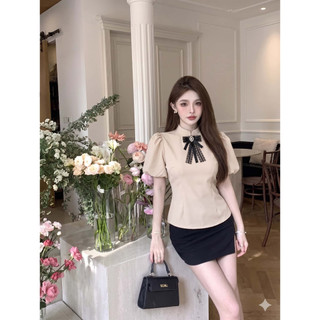Áo Sơ Mi Nữ Tay Bồng Phối Nơ Tiểu Thư