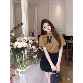 Áo Sơ Mi Nữ Tay Bồng Phối Nơ Tiểu Thư