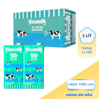 Thùng 12 hộp 1 Lít sữa tươi tiệt trùng Không Đường Vinamilk