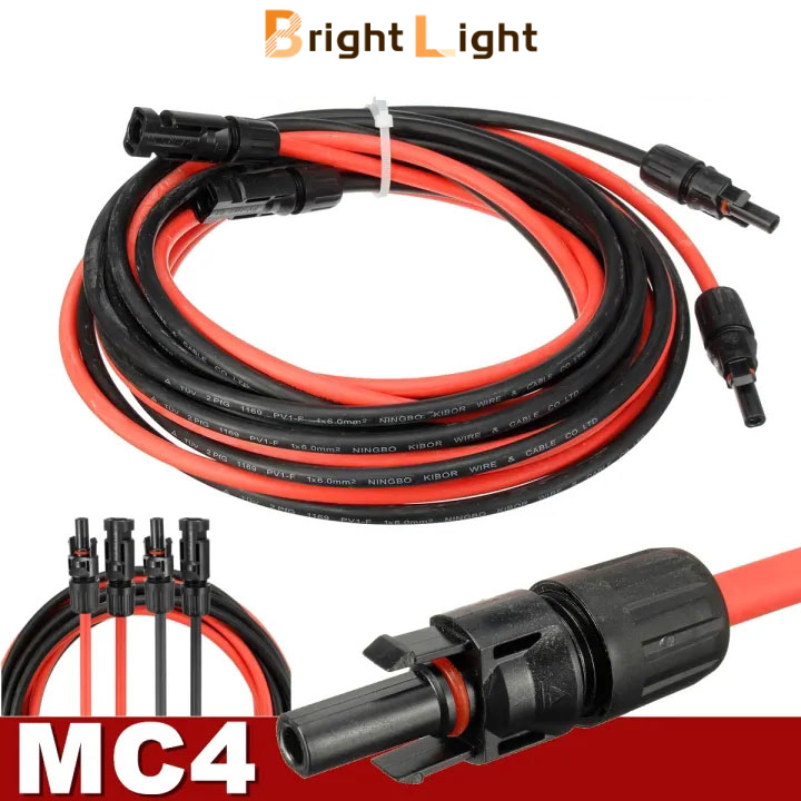 1Pair Black & Red 6.1M Solar Panel Extension Cable Wire with MC4 Female and Male Connector 12AWG