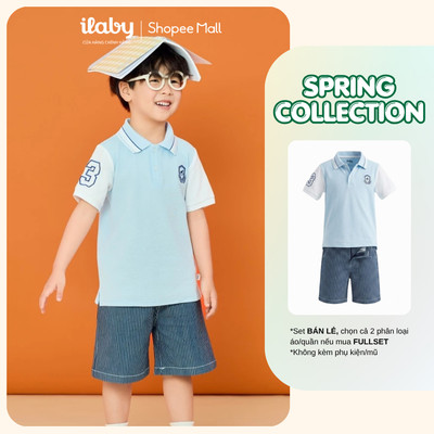 [ILABY 10-40kg] Mix set đồ bộ bé trai áo polo phối màu và quần short sọc kẻ năng động [3764+4007]