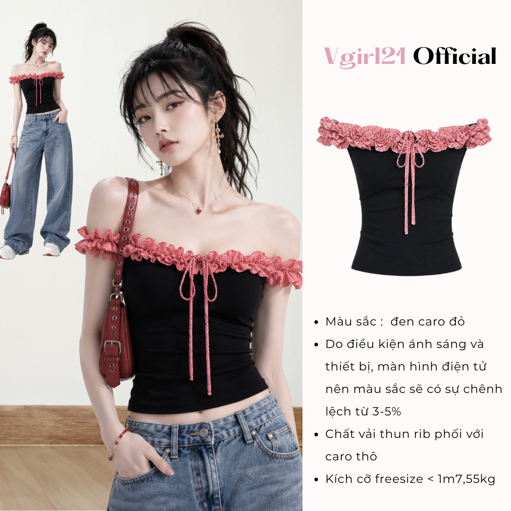 [DEAL MỞ BÁN] SunA Top - Áo kiểu nữ VGIRL21 bẹt vai viền bèo - Viền tầng bèo có dây cột điều chỉnh | BigBuy360 - bigbuy360.vn
