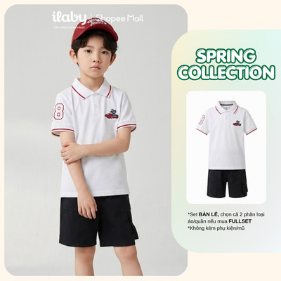 [ILABY 10-40kg] Mix set bộ hè bé trai, áo polo thêu hình chữ và quần đùi thoáng mát [3763+3894]