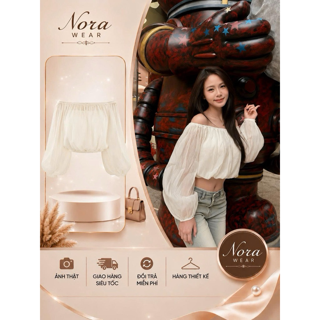 NORA WEAR – Áo Trễ Vai Tay Bồng Thanh Lịch