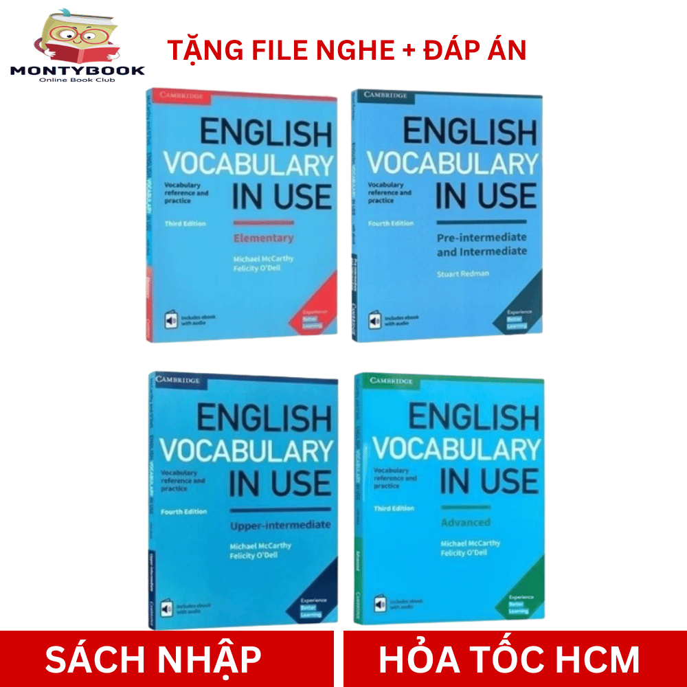 Sách - English Vocabulary In Use - 4 cuốn in màu, giấy bóng, có file nghe audio + đáp án