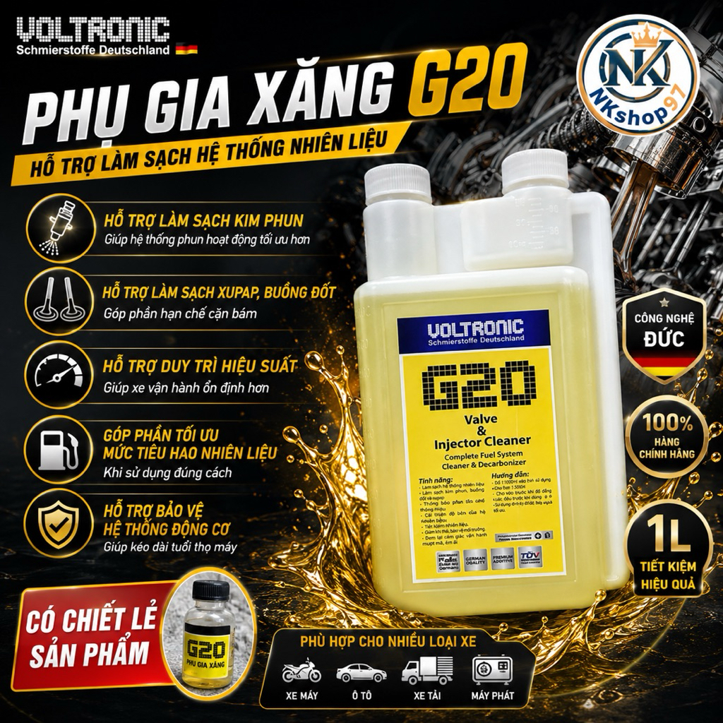 Phụ Gia G20 Voltronic Làm Sạch Kim Phun chai 1L chiết lẻ