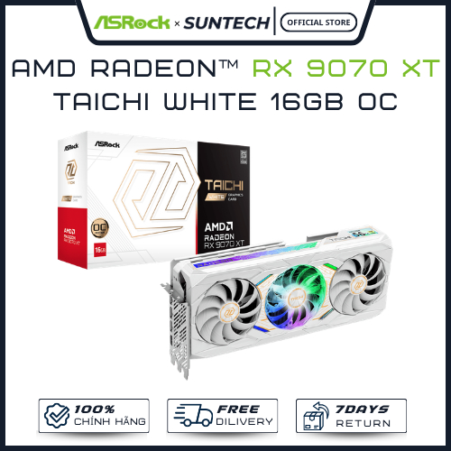 VGA ASRock Radeon RX 9070 XT Taichi White 16GB OC | Đồ Họa Cao Cấp, Sắc Trắng Luxury - Hàng Chính Hã