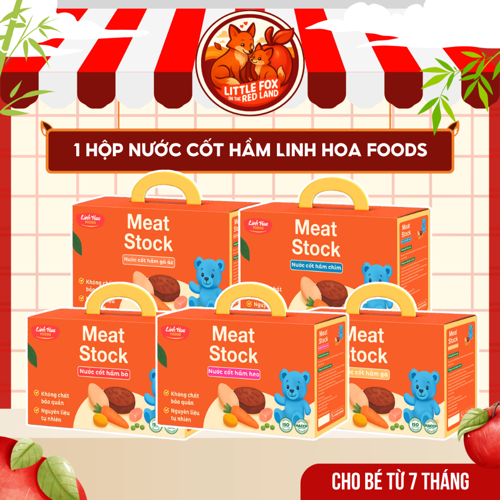[HỘP 10 TÚI / 70ML ] Nước Cốt Hầm Cho Bé Ăn Dặm LINH HOA FOODS - Meat Stock Đủ Vị - Tiện Lợi - Cho B