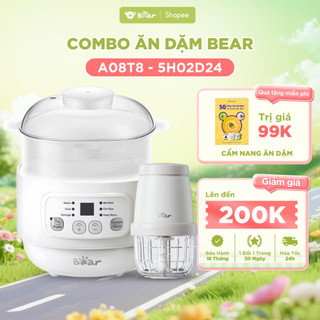 Combo Nồi Nấu Chậm Bear A08T8 Dung Tích 0.8L và Máy Xay Ăn Dặm Bear CH - 5H02D24 Dung Tích 0.3L