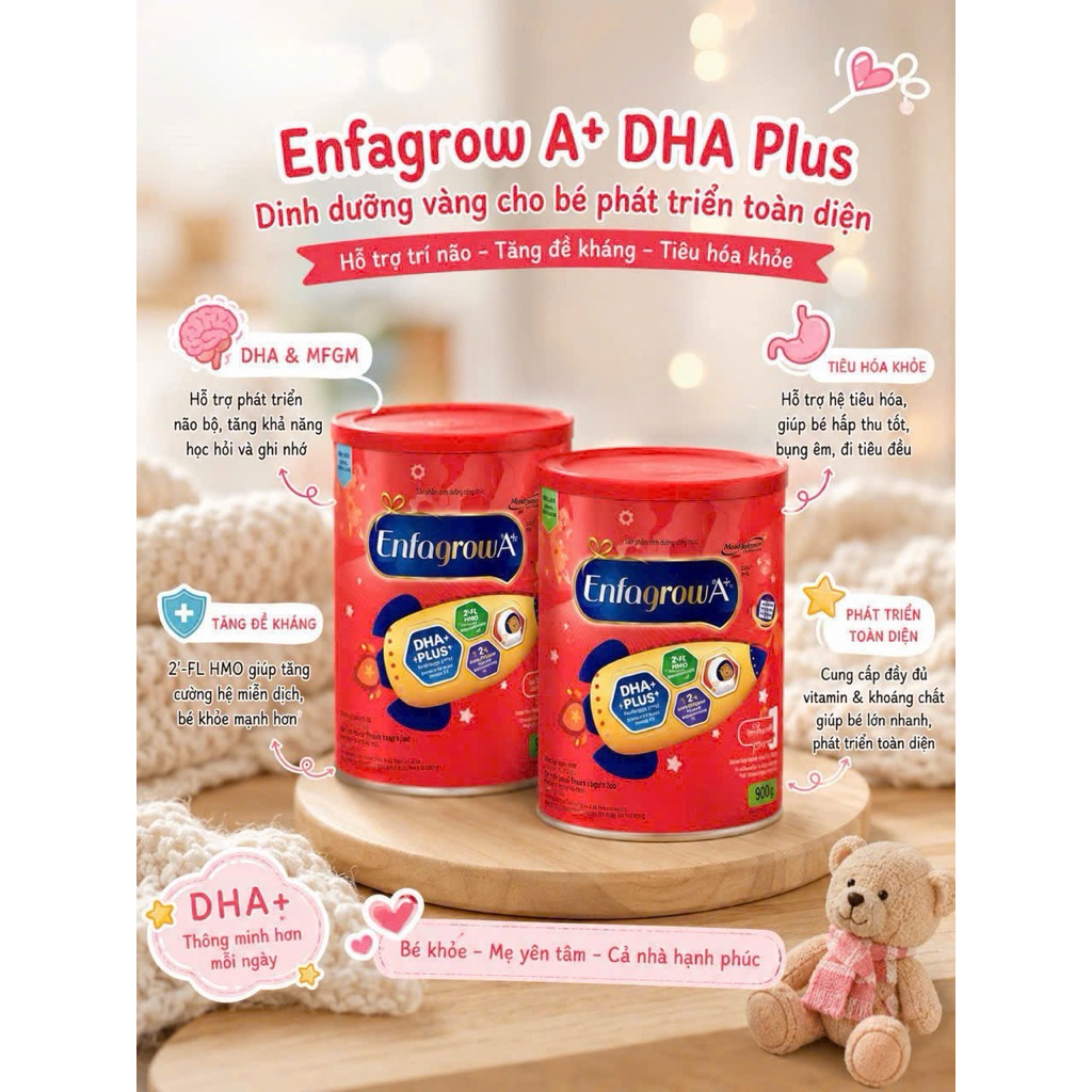 Sữa Enfagrow A+ nắp đỏ DHA plus Canada cho bé từ 1 tuổi - hộp 907g