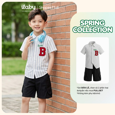 [ILABY 10-40kg] Mix set bộ hè bé trai, áo sơ mi thêu chữ và quần đùi thoáng mát [3875+3894]