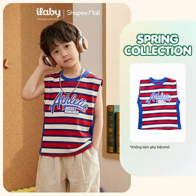 [ILABY 10-40kg] Áo ba lỗ bé trai chất cotton co giãn họa tiết kẻ sọc athletic [3661]