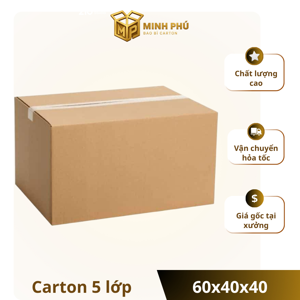 Hộp carton 5 lớp 60x40x40, thùng carton đóng hàng giá rẻ Minh Phú