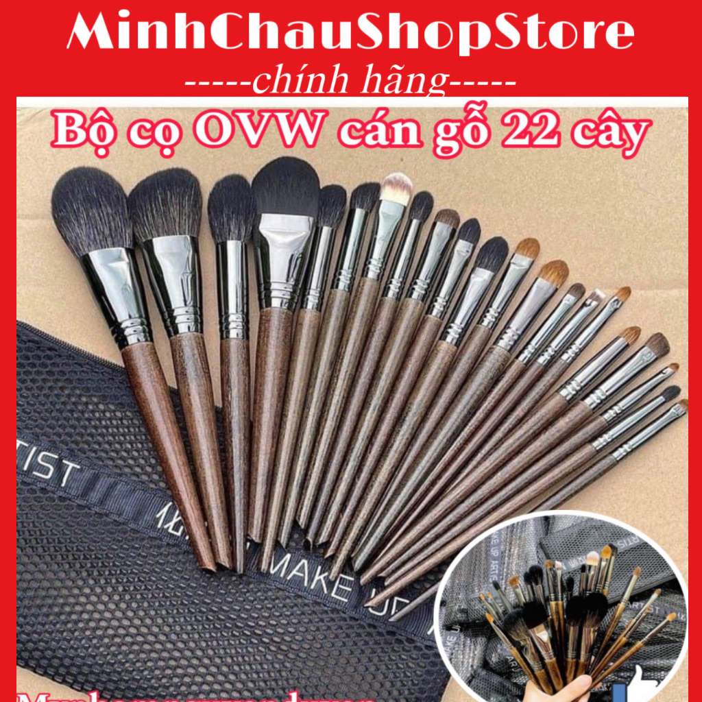 {Cọ OVW} Bộ cọ 22 cây lông thú tự nhiên mềm mịn thân gỗ sử dụng cho trang điểm chuyên nghiệp và cá n